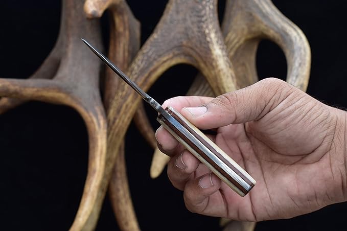 Knives Ranch Handmade Cowboy Style Dandy Knife - Perfect Size & Style for EDC & Skinning ??Cattle Bone Handle ??Heavy-duty Horizontal Carry Sheath (2006-B)