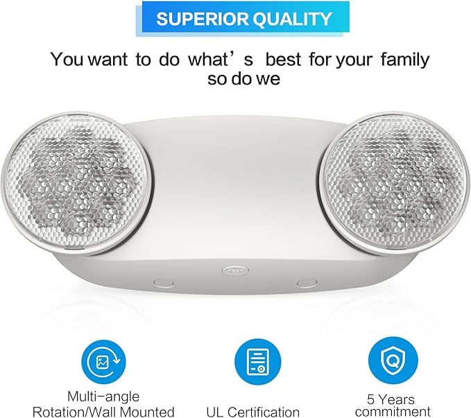 SPECTSUN 18 Pack White LED Emergency Lights with Battery Backup-UL Listed Two Head Adjustable Emergency Lighting Fixtures - 120-277V AC-Exit Sign Lights (18 Packs-U5)