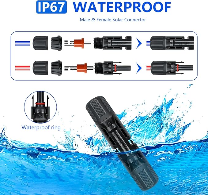 80PCS Solar Connectors, 40 Pairs IP67 Waterproof Solar Panel Connectors with 2 Spanners, Suitable for Solar Wire 14-10 awg.(Without Solar Crimper)