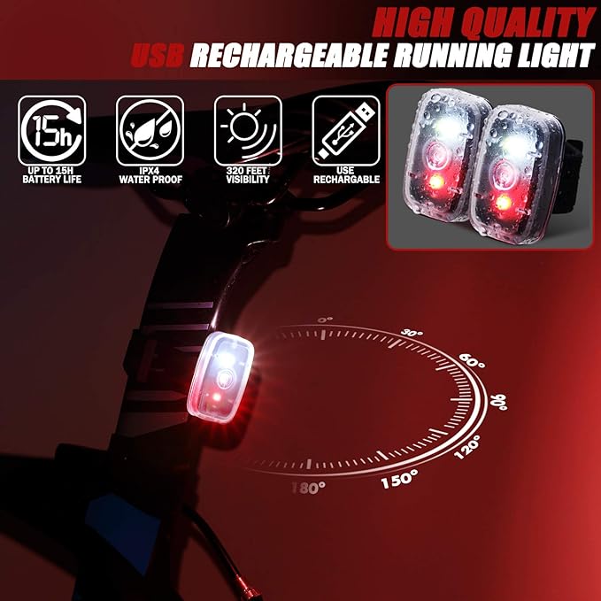 Mudder Running Lights for Runners Rechargeable LED Safety Lamps USB Rechargeable Clip on Strobe Bicycle Tail Lamps with 5 Modes Flashing Bike Lights for Night Riding Walking Hiking Pet Dog