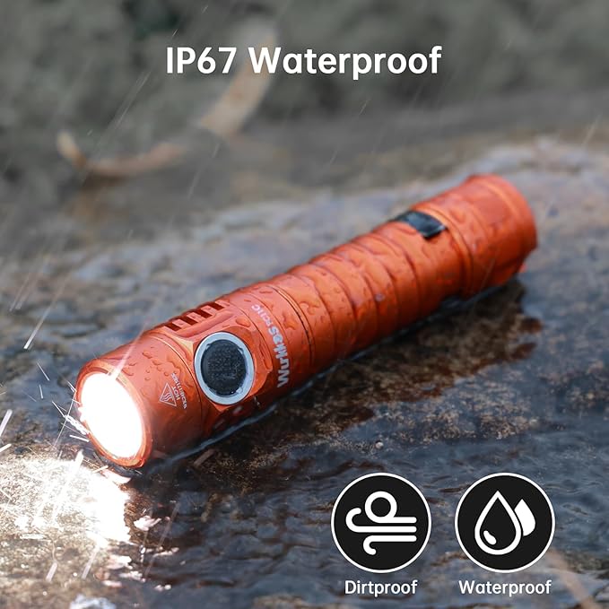 Wurkkos FC11C LED Flashlights Rechargeable -Small Powerful EDC Flashlight 90CRI 1200 High Lumen, IP68 Waterproof,Magnetic Tailcap,155M Beam Distance for Garden Dog Walking Emergency(Orange 4000K)