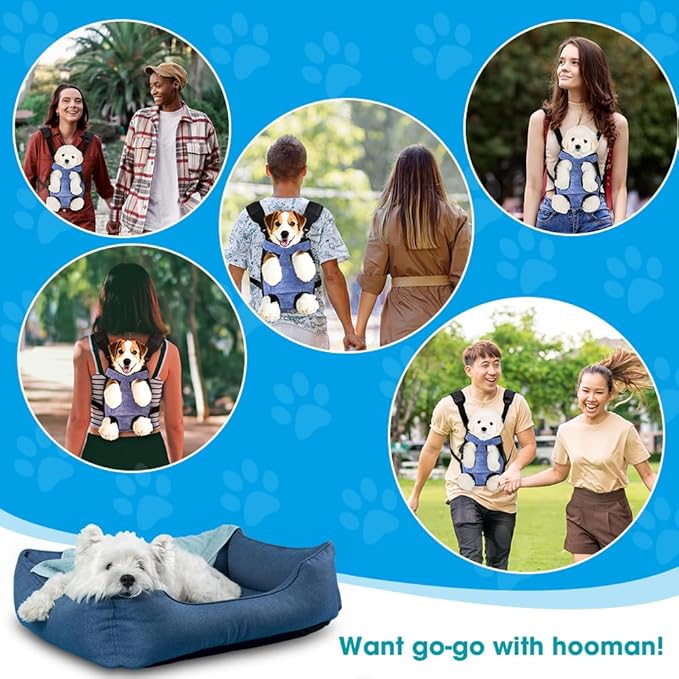 Dog Backpack Carrier, Front Pocket for Essentials, Pet Sling Front Backpack for Small Medium Dogs 10-16 Lbs, Legs Out, Adjustable Wearable Puppy Chest Travel Bag, Easy-Fit for Hiking/Walking/Camping