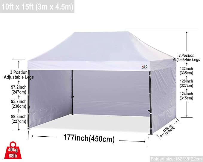 ABCCANOPY Heavy Duty Easy Pop up Canopy Tent with Sidewalls 10x15, White