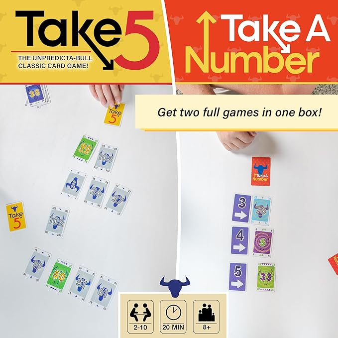 AMIGO Games Take 5 & Take a Number ??Two Complete Games in One ??Take 5 is The Classic 6 Nimmt! & Take a Number is Also Known as X Nimmt! ??Classic Card Games for Kids & Adults Ages 8 & Older