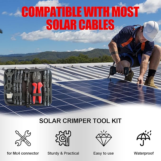 OYMSAE Solar Crimper Tool Kit with Y Connector - 24 PCS Solar Tools for PV MC4 Connectors: 10-14AWG Ratcheting Crimper, 10 Pairs Connectors, 2 Wrenches