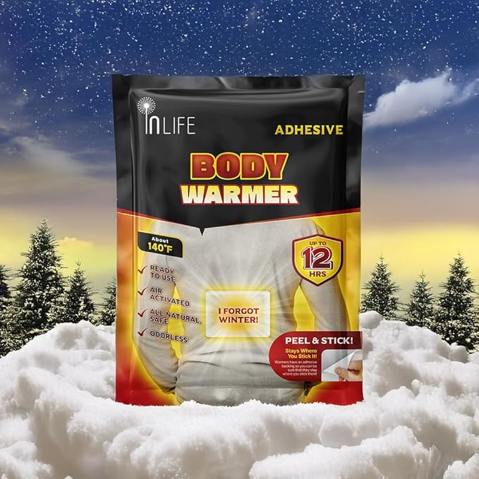 InLife Super Warmer for Body with Adhesive, All Natural & Safe, Bigger & Wider Area Covered, Higher Heating 145°F, Air Activated, Easy & Comfort, Steady Longer Lasting, Odorless, 30 Packs