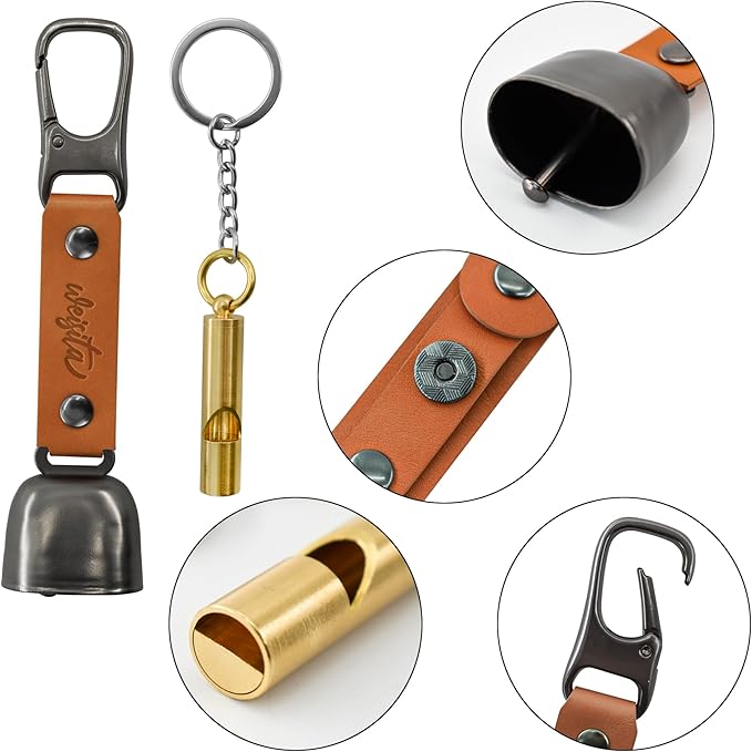 MrMrKura Bear Bells with Emergency Whistles for Bear Deterrent, Loud Bells Bear Deterrent Devices with Magnetic Silencer to Scare Bear Outdoor Bear Proof Bear Bell for Hiking Camping Climbing