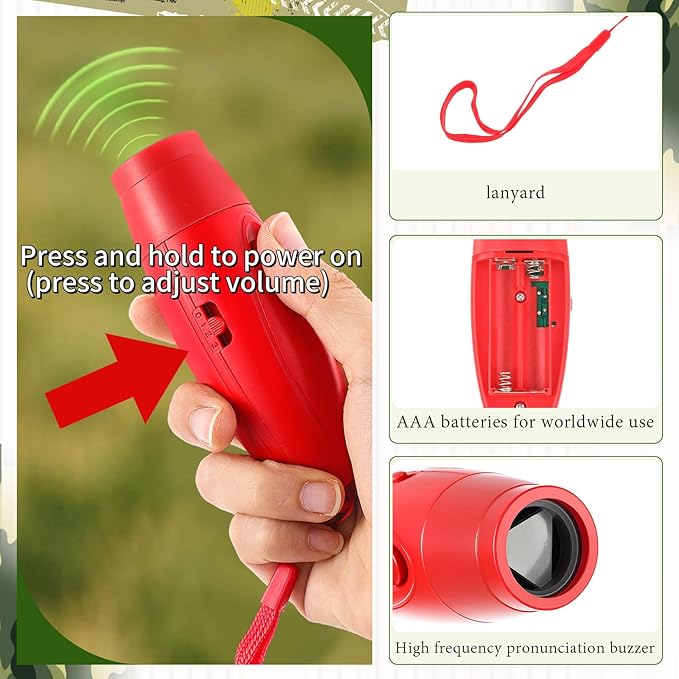 2 Set 125dB Electronic bear horn with Compass & Thermometer for hiking Loud Air Horn to Scare Bears Self Defense for Hiking Outdoor Emergency Camping Protection (4.57×1.14 Inch,Red)