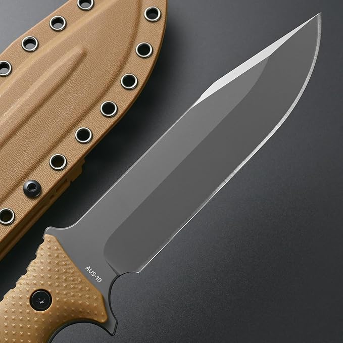 GTK2 Fixed Blade Knife AUS-10 Steel Blade Nylon Fiberglass Handle Full Tang EDC Tool Knifes for Outdoor Camping Survival Adventure Bushcraft (brown)