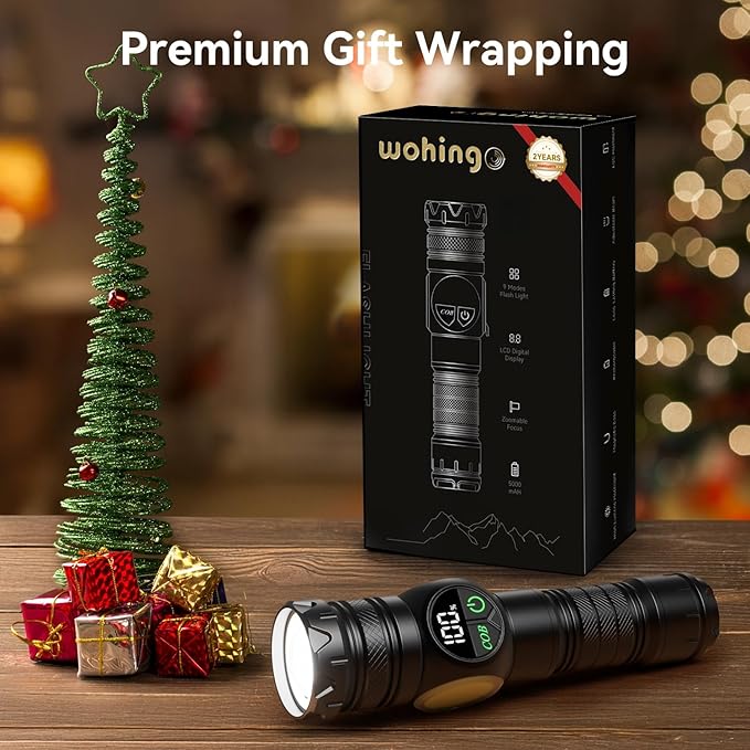 Flashlight Rechargeable 2000 High Lumens Ultra-Bright Covers 3200 ft² Focus Up to 3900 feet,IPX7 Waterproof Tactical LED Flashlight with COB SideLight & Magnetic Base for Camping Home Emergency