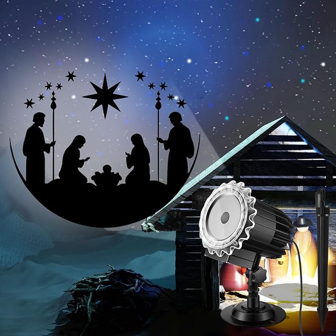 Tuanse Christmas Outdoor Nativity Projector Lights LED Flood Light Holiday with Stars for Christmas Party Garden Landscape Decoration