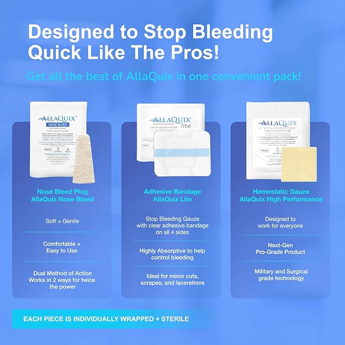 First Aid Kit for Youth Sports (Deluxe Kit) with AllaQuix Stop Bleeding Gauze