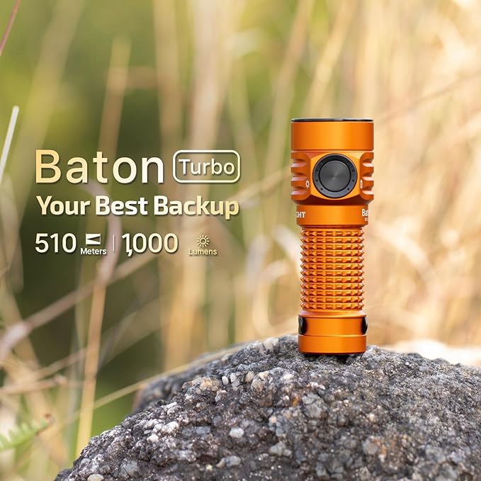 OLIGHT BatonTurbo Rechargeable EDC Flashlight 1000 Lumens Compact Bright LED Light Dual-Switches with 510 Meters, Powerful Pocket Flashlights with Two-Way Clip for Home, Hiking and Emergency (Orange)