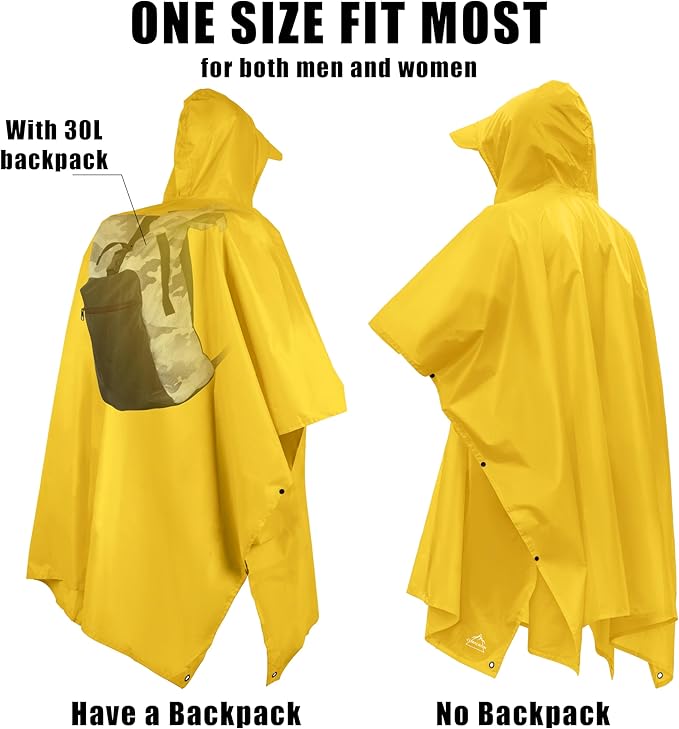 Coralrain Hooded Rain Poncho Lightweight Waterproof Unisex Raincoat Jacket with Pocket for Men Women Adult
