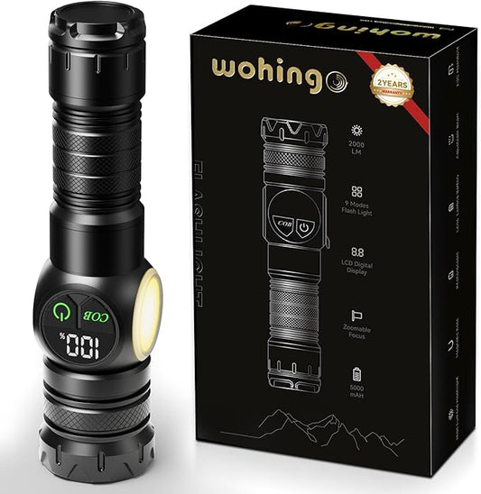 Flashlight Rechargeable 2000 High Lumens Ultra-Bright Covers 3200 ft² Focus Up to 3900 feet,IPX7 Waterproof Tactical LED Flashlight with COB SideLight & Magnetic Base for Camping Home Emergency