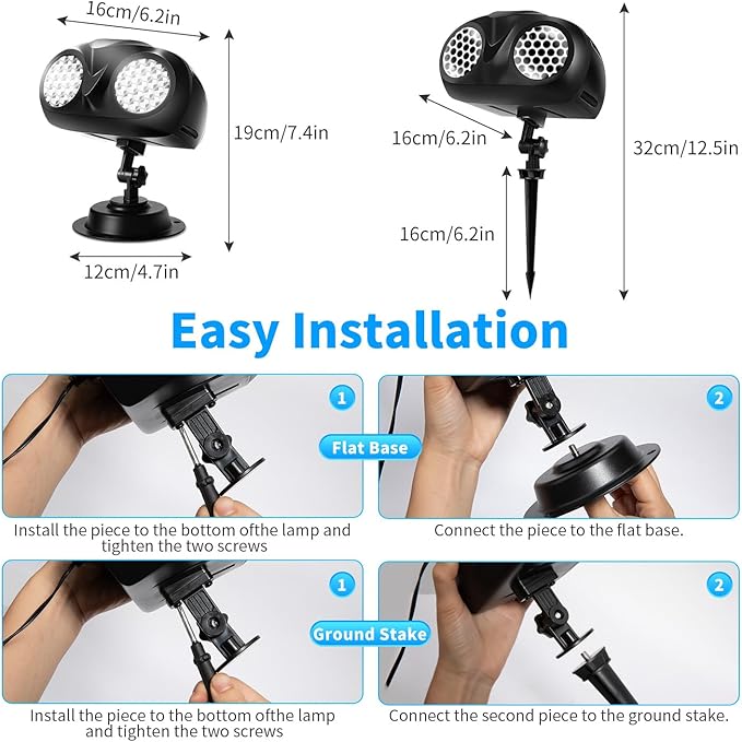 MILPROX Christmas Snowfall Projector Lights, Updated Double-tube Snowflake Projector Lamp, Larger Area Clearer Rotating Falling Snow Spots, Indoor Outdoor Holiday Decoration for Halloween Party Garden