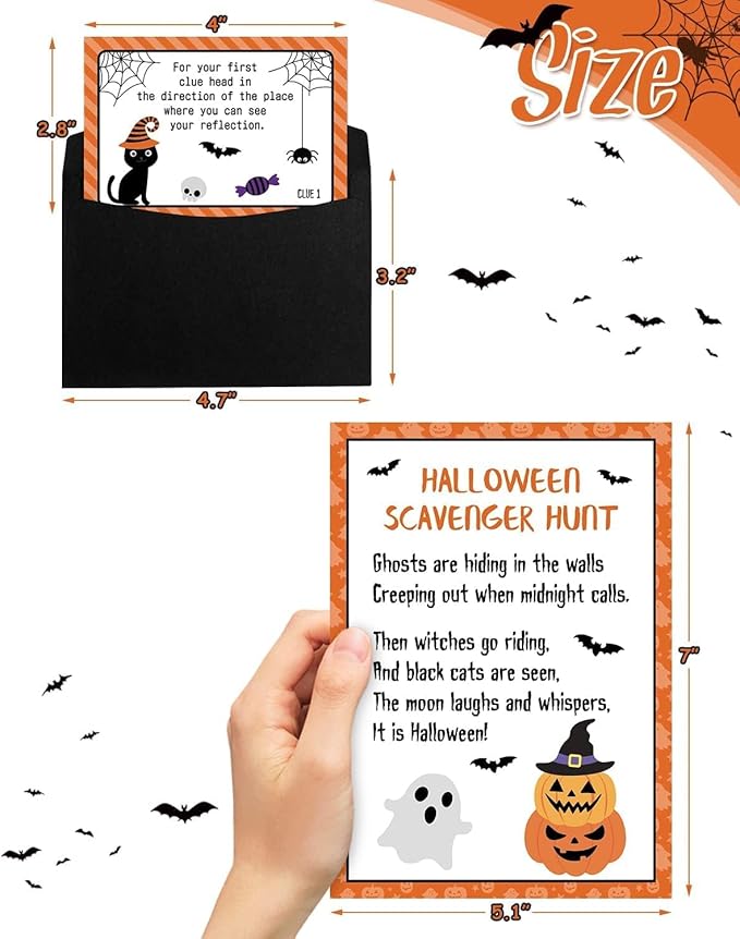 Sinasasspel Halloween Scavenger Hunt Clues Cards, Halloween Scavenger Treasure Hunt Games for Adults, Outdoor Indoor Halloween Pumpkin Ghost Witches Party Supplies Activities(20 Cards with Envelopes)
