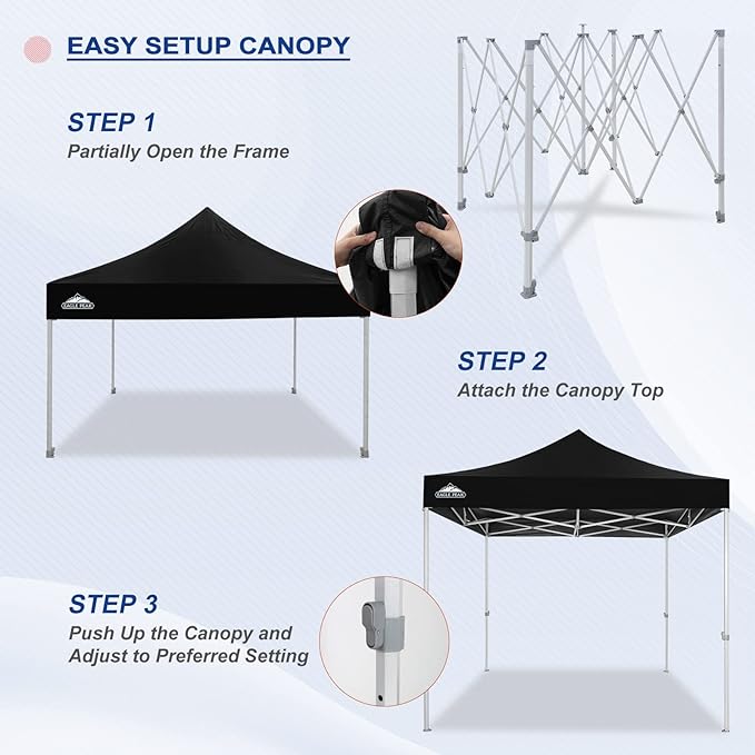 EAGLE PEAK 10x10 Heavy Duty Pop up Commercial Canopy Tent, Instant Marketplace Sun Shelter with Roller Bag and 4 Sandbags, Black