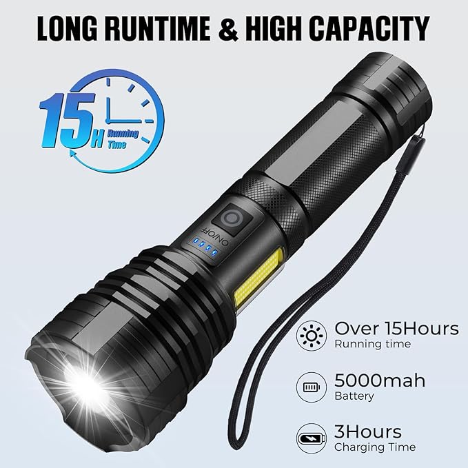 Flashlight LED Rechargeable Flashlights High Lumens, 99,000 LM Super Bright Powerful Flashlight, High Powered Flash Lights Waterproof Handheld Flashlights for Home Camping Hiking(2 Pack)