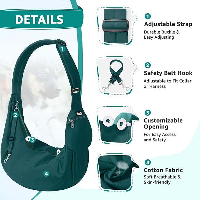 SlowTon Dog Carrier Sling - Thick Padded Shoulder Strap Adjustable Dog Carriers for Small Dogs, Puppy Carrier Purse for Pet Cat with Front Zipper Pocket Safety Belt Machine Washable (G, S)
