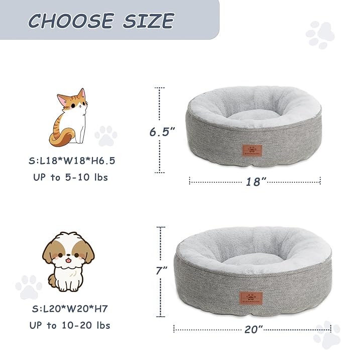 WINDRACING Cat Beds for Indoor Cats,Kitten Bed,Dog Bed for Extra Small Dogs Breeds,Puppy Kennel Bed, Comfy Durable Pet Sleeping Bed, Washable Roun Cat Bed & Non-Slip Bottom, Size 18"L x 18"W x 6.5"Th