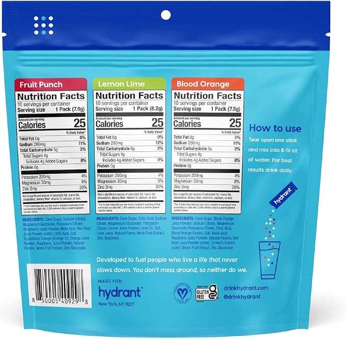 HYDRANT - Hydrate Electrolyte Powder Variety Pack, 30 Rapid Hydration Individual Stick Packs - Low Sugar Drink Mix for Daily Use, Travel & Workouts