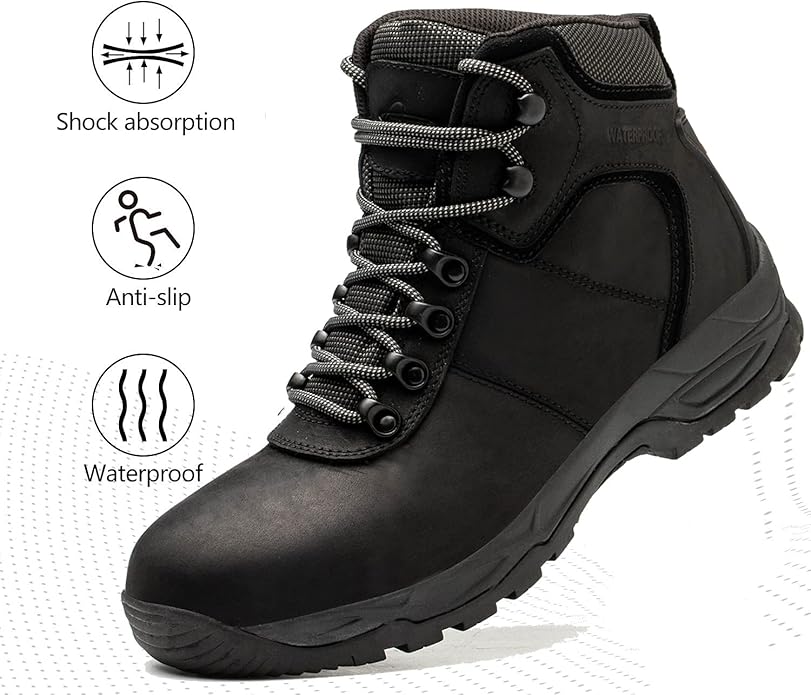 Waterproof Hiking Boots for Men, 6" Comfortable Soft Toe Shoes Mid Non Slip Hiking Shoes Outdoor Travel Shoes Leather Hiking Backpack Boots
