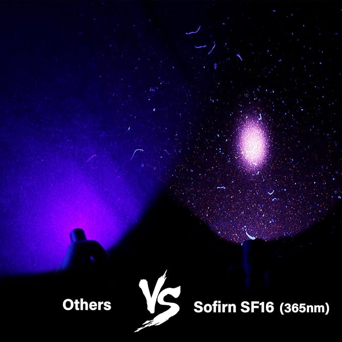 365nm UV Flashlight Black Light, Sofirn SF16 Rechargeable Powerful LED Blacklight Flashlight for Detecting Pet Dog Urine, Unveil Invisible Stains, High Definition Pure Ultraviolet(Battery Included)