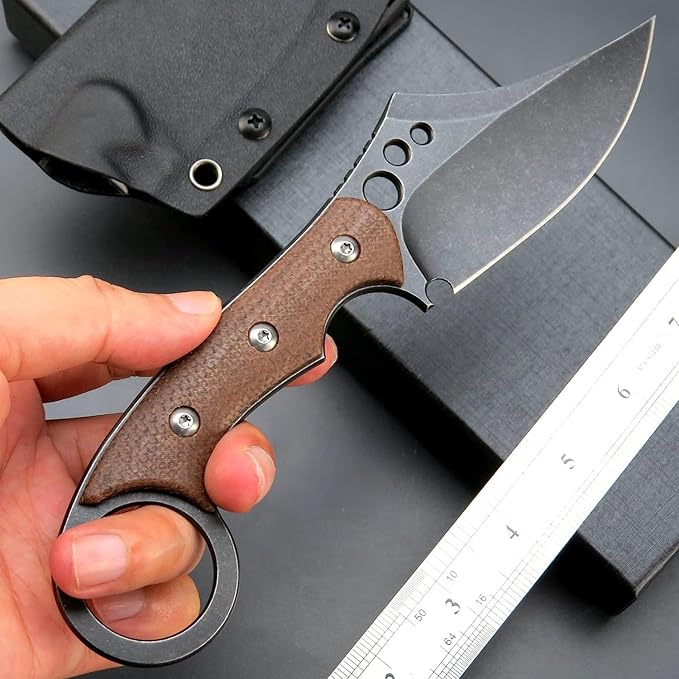 C1116 Fixed Blade Knife,D2 Steel Blade +Micarta Handle Outdoor Survival Camping Claw Knife with Kydex Sheaths(Brown) …