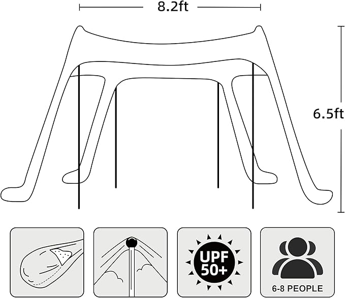AMMSUN Beach Tent Portable Sun Shelter,9X 9ft Beach Canopy Easy Setup, 9'x9'Lycra Sun Shelter with UPF50+ Protection 4 Sand Bags & 4 Aluminum Poles for Family at The Beach, Camping & Outdoor