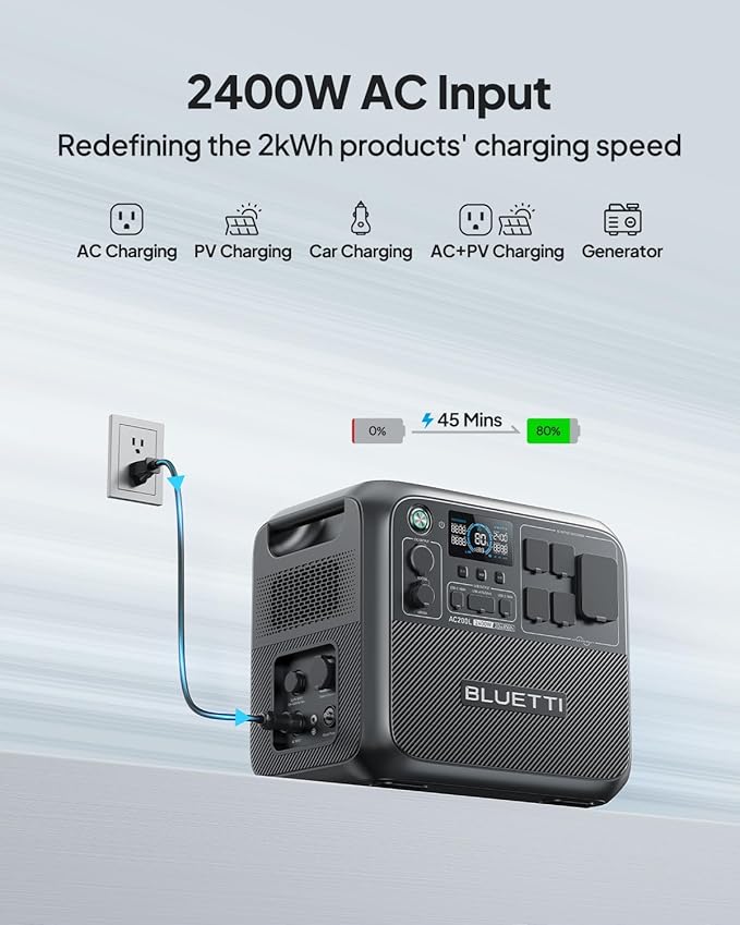 BLUETTI AC200L Portable Power Station with DC-DC Battery Charger D40, 2048Wh LiFePO4 Battery Backup, w/ 4 2400W AC Outlets (3600W Power Lifting), 30A RV Output, Solar Generator for Camping, Emergency
