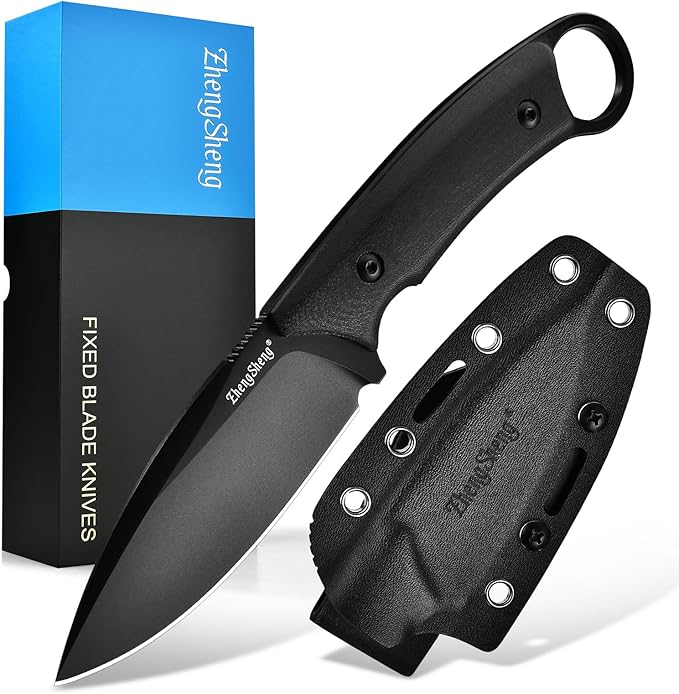 Fixed Blade Knife with Sheath, 3.5??DC53 Steel blade with Black Titanium Coating and G10 Handle Full Tang Outdoor Camping Hiking Survival Knives for Men Women