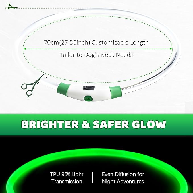 Led Dog Collar, Jestrem USB Rechargeable Waterproof Pet Safety Collar for Night Walking, Adjustable Reflective Collar Light Up Dog Collar for Small Medium Large Dogs