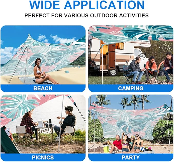 YUKIHOME Beach Tent Sun Shade Canopy Tent, UPF 50+ Camping Beach Sun Shelter 10 x 10ft 4 Pole, Lightweight, Easy Set Up and Carry