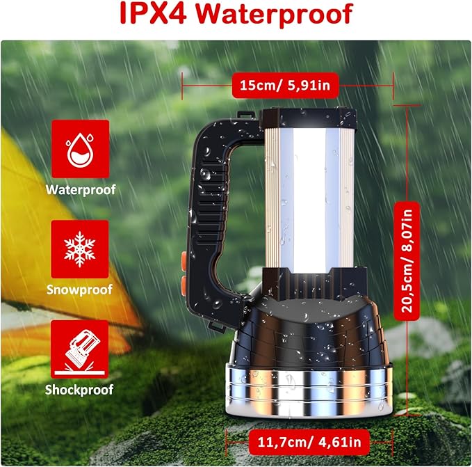 Masmejor 2000LM Rechargeable LED Flashlight - 10000mAh, IPX4 Waterproof, 6 Modes, Portable Emergency Light for Power Outages, Hiking, Camping & Outdoor Activities