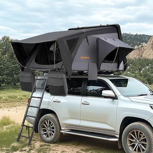 Sanhima Rooftop Tent Hard Shell - Jervis Overland Aluminium ABS Roof Top Tent w/Stargaze Window & LED Strip Light for Car SUV Truck Camping, 2-3 People