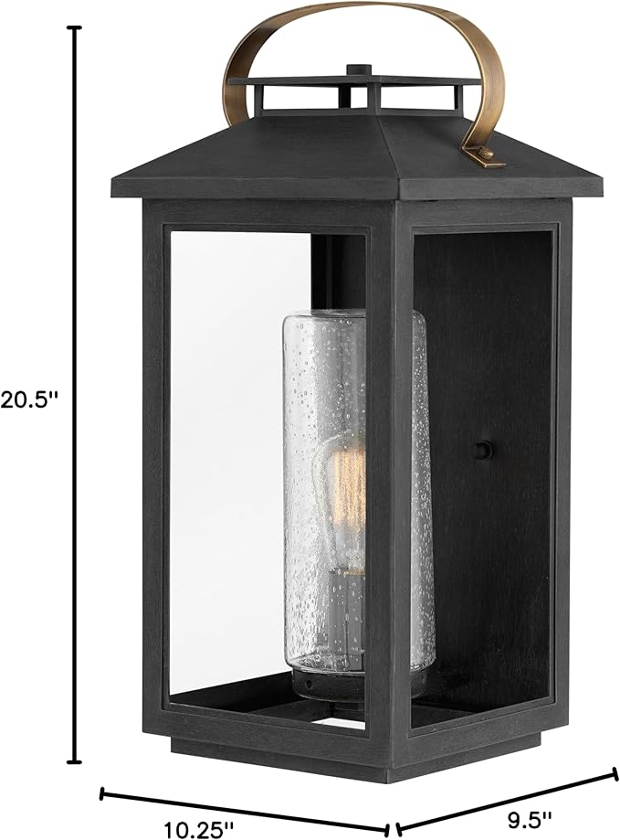 Hinkley Atwater Medium Wall Mount Outdoor Lantern - Clear Seedy Glass, Composite, Anti-Fade, LED Included - Black Finish