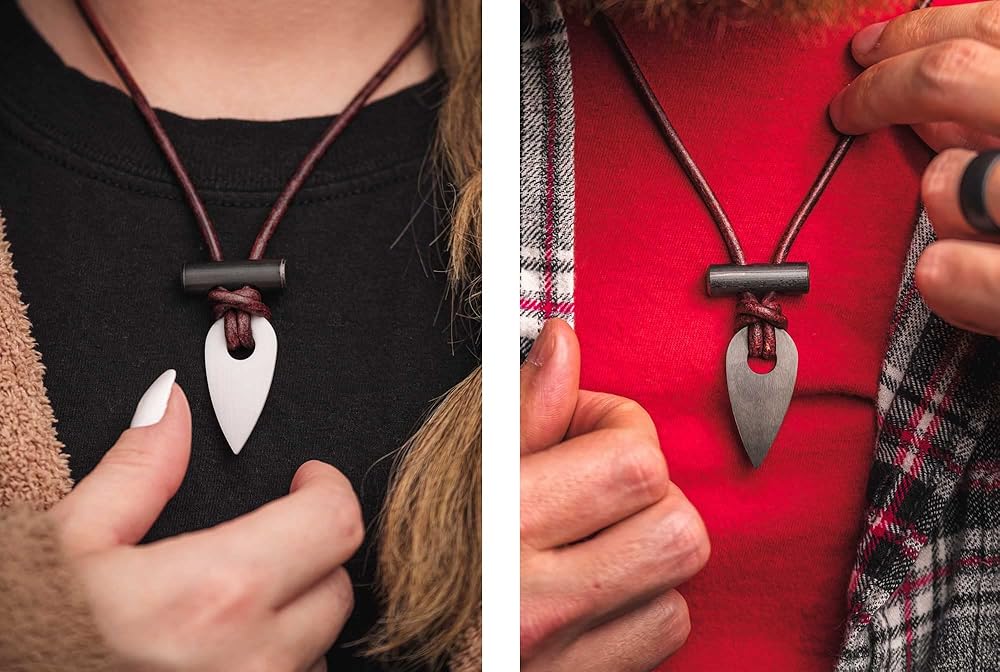 Spark Necklace - Functional & Stylish Fire Starter Necklace, Made In USA, Zirconia & Ferrocerium Pendant Firestarter Tool on Leather Cord, Survival Flint & Steel for Everyday Carry, Men & Women, White