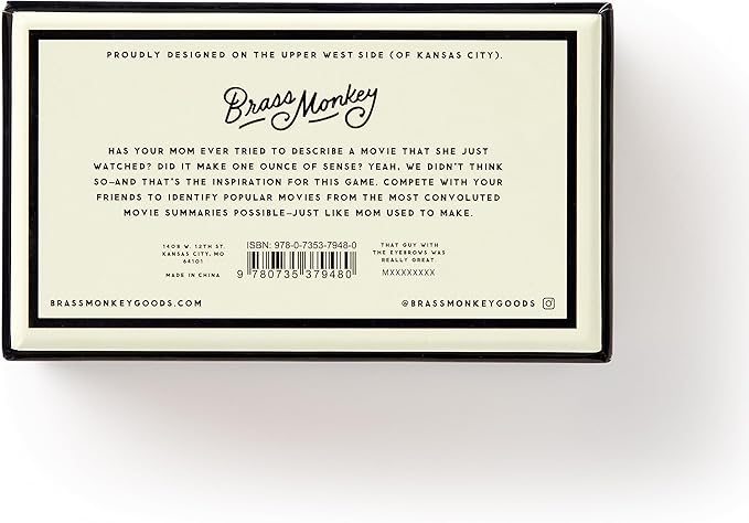 Brass Monkey Poorly Explained Movies – Party Game with 300 Cards Featuring Uniquely Terrible Descriptions of Movies, Suitable for 2-8 Players