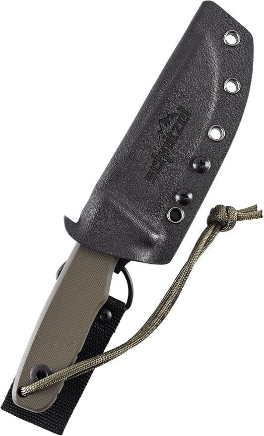 SCHNITZEL TRI - Outdoor Knife with Kydex Sheath and Dangler Carrying System - Bushcraft Knife Outdoor Leisure Knife Adult (Green)