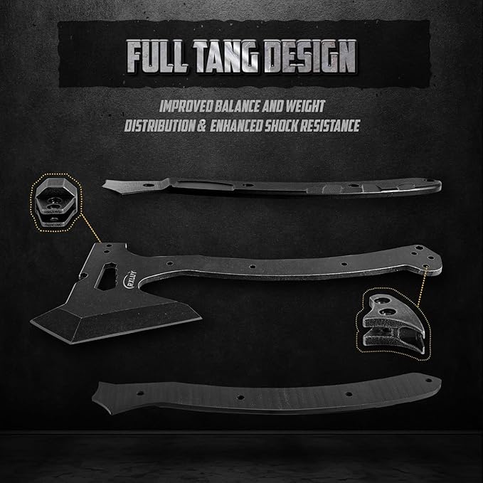 Tactical Axe with G10 Handle Camping Survival Hatchet, Multifunctional Outdoor Hiking Heavy Duty Full Tang Tomahawk Tools with Hammer, Unique Design Crowbar, Leather Sheath (Black)