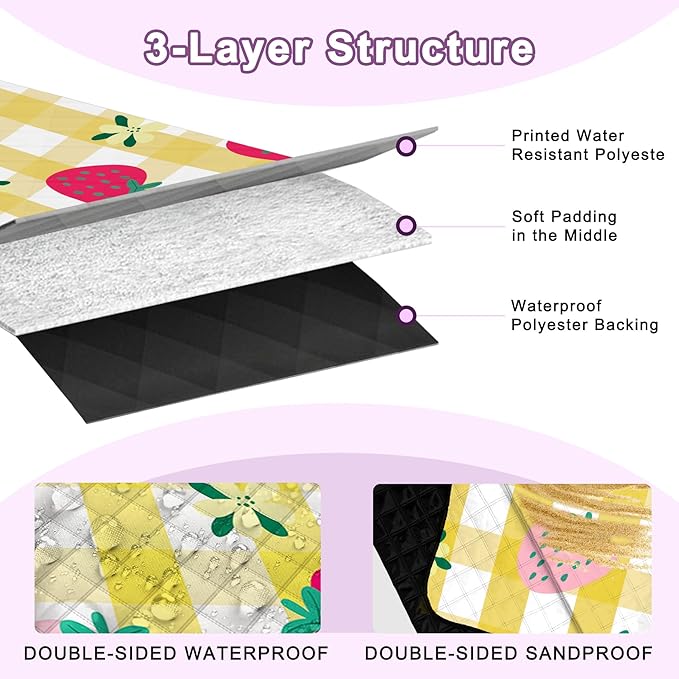 Extra Large Picnic Blanket Waterproof,80"x 80"Foldable Machine Washable Beach Blanket,Outdoor Blanket for 6-8 Adults,Picnic Mat Suitable for Indoor Crawling,Park Beach,Camping,Hiking,Travel(Yellow)