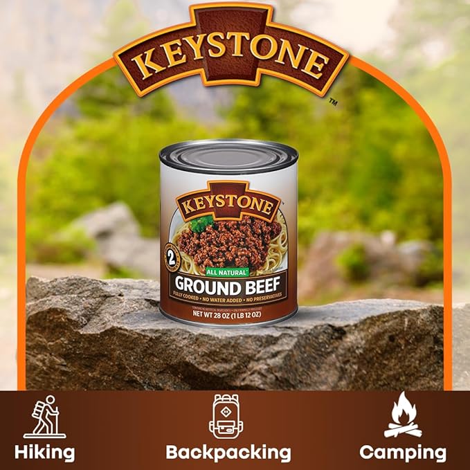 Keystone Meats All Natural Heat and Serve Ground Beef 28 oz – Fully Cooked Canned Meat – Ready to Eat – 5-Year Shelf Life – Pantry Staple for Everyday Meals, Emergency Survival Canned Food – Made in USA – Pack of 4