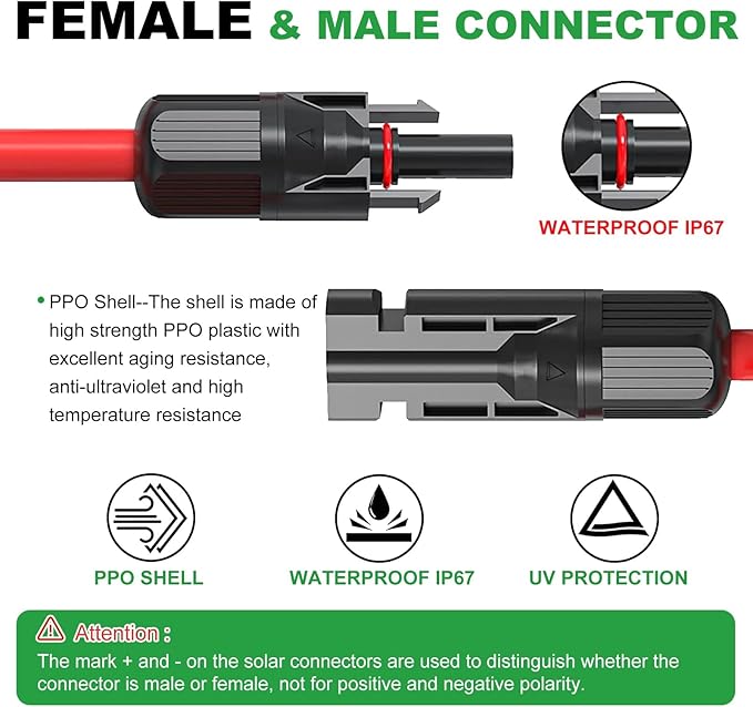 Oududianzi Solar Extension Cable 40Ft, Solar Wire 10AWG, Tinned Copper PV Cable 10Gauge, Solar Panel Wires and Connectors for Home RV Boat Outdoor Camping Solar Photovoltaic Systems, Set of 2