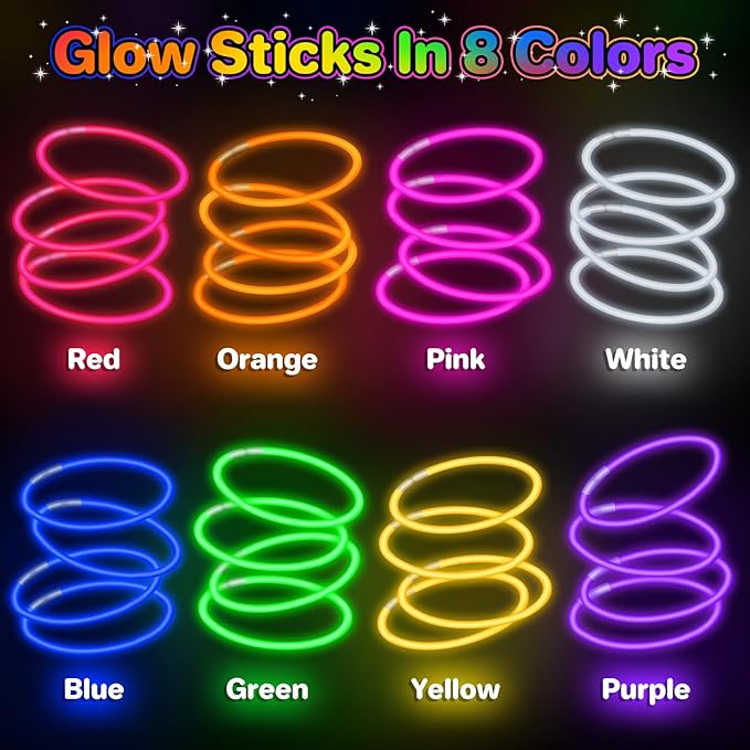 SpringFlower 200Pcs Ultra Bright Glow Sticks, Glow Sticks Bracelets For Kids Party Favors, Glow in The Dark Party Supplies, Glow Decorations, Neon Party Favors Glow Party, Wedding, Birthday