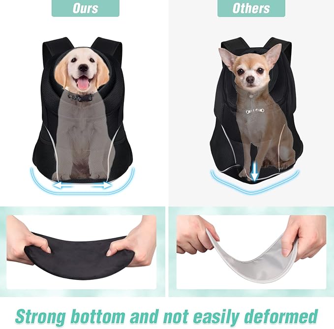 YUDODO Dog Front Carrier Backpack, Adjustable Breathable Pet Carrier for Small Dogs, Ventilated Puppy Back Pack with Safety Belt, Lightweight Doggy Backpack for Hiking Outdoor (Jet Black, M: 4.5-8lbs)