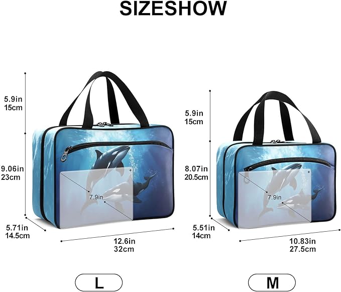 Fustylead Cute Whales Playing Underwater Pill Organizer Bag Large Medicine Travel Carrying Case with Zipper for Vitamin Supplements Fish Oil, Empty First Aid Kit for Hiking Camping