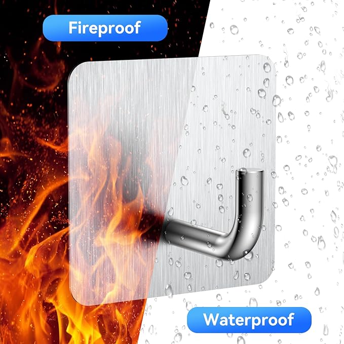 KRUI 2 Pcs Adhesive Wall Hooks for Emergency Fire Blankets, Heavy Duty Stainless Steel Wall Hanging Hooks Waterproof and Fireproof for Home Kitchen Bathroom Office