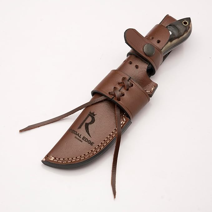 Fixed Blade Knife ??9" Black Coated Drop Point Hunting Knife With Leather Sheath - Full Tang 1095c High Carbon Steel - For Outdoor Use