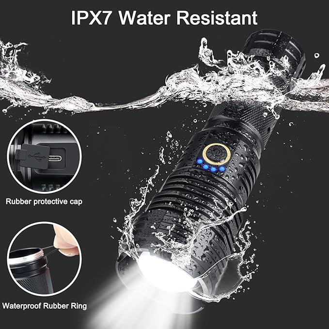 BengMxj Rechargeable LED Flashlights High Lumens Tactical Flashlight with Zoomable Super Bright Waterproof Flashlights for Emergencies,Camping,Hiking,Home